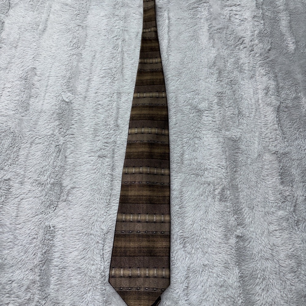 J. Ferrar Brown Multicolor Earth Tone Striped Made In USA Silk Tie 56"